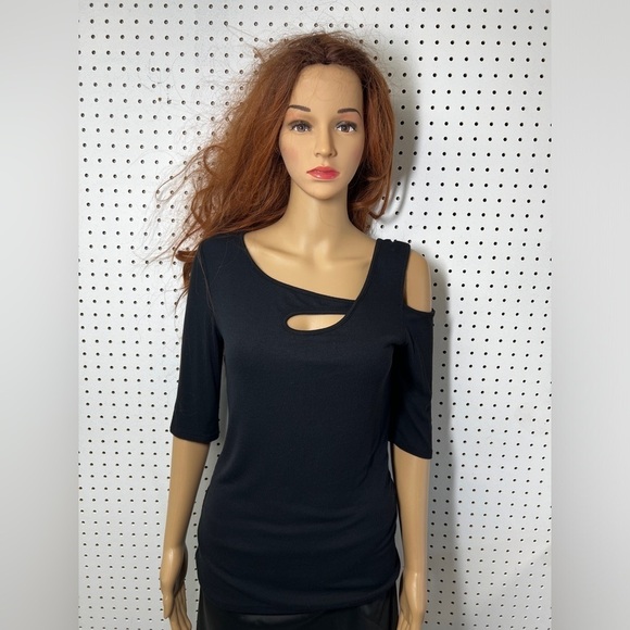 GOLDRAY Garima Asymmetric Cold Shoulder Top Black Size Large - Picture 1 of 5